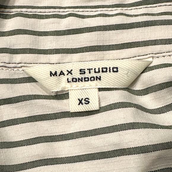 Max Studio | XS | Striped Tab Sleeve Collared V-neck Pullover Blouse Shirt - Picture 4 of 7